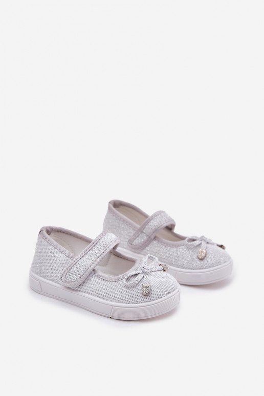 Ballerinas für Kinder mit Bändern Silberfarbe Amirinas