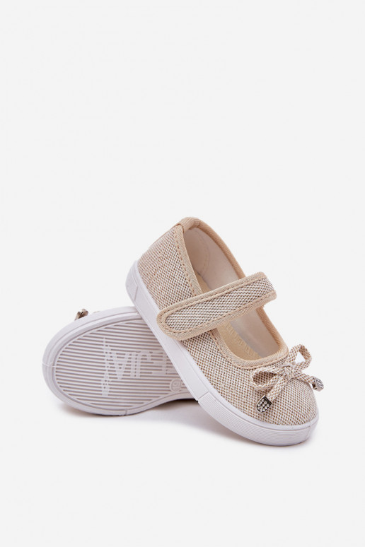 Ballerinas für Kinder mit Bändern goldene Farbe Amirinas