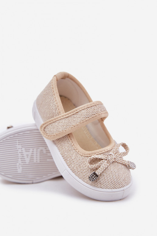 Ballerinas für Kinder mit Bändern goldene Farbe Amirinas