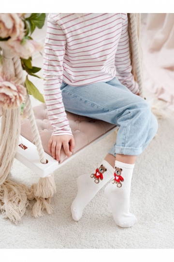 Kindersocken Jugend Teddybären elfenbeinfarbe