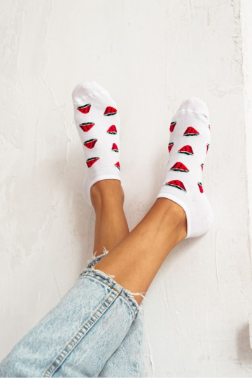 Socken Feminin mit INassermelone Zueiße Farbe