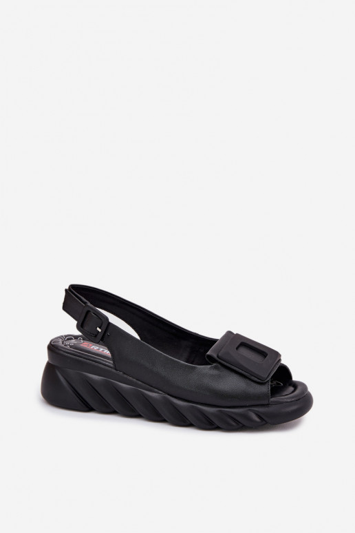 Damensandalen Feminin Auf einem Keil mit Dekoration Artiker 56C2156 schZuarze Farbe Damensandalen Feminin Auf einem Keil mit Dekoration Artiker 56C2156 schZuarze Farbe