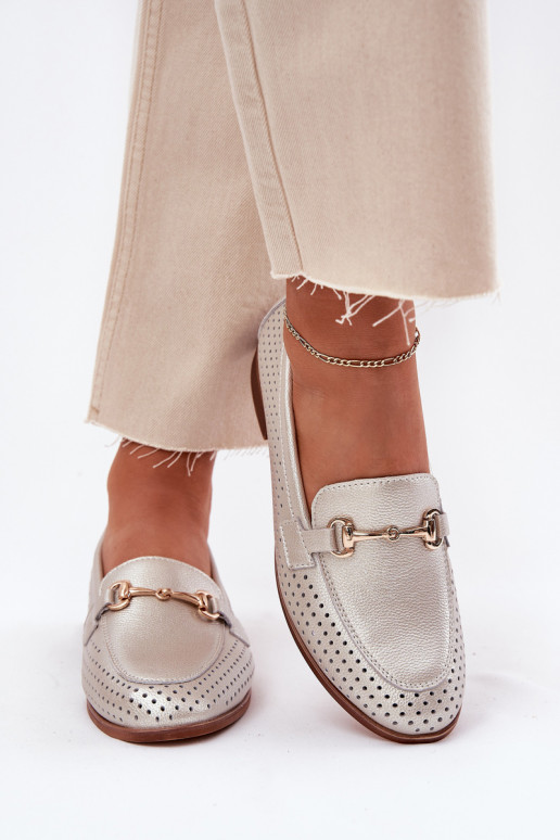 Haut Mokassins für Damen mit Ornamenten mit breiten Absätzen S.Barski LR51-594 Silberfarbe