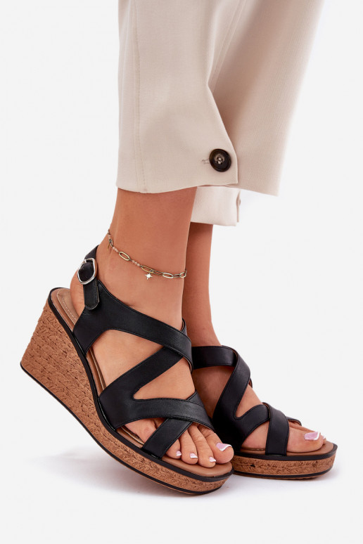 Damensandalen Auf einem Keil Sergio Leone SK223 schZuarze Farbe