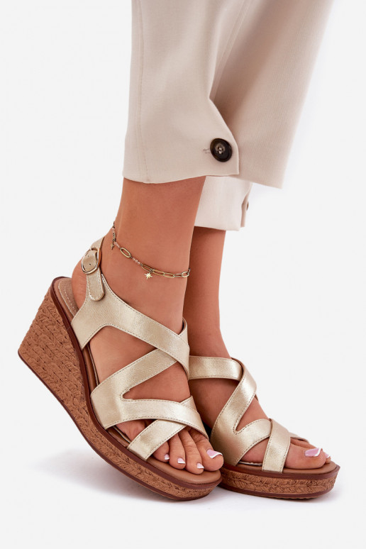 Damensandalen Auf einem Keil Sergio Leone SK223 goldene Farbe Damensandalen Auf einem Keil Sergio Leone SK223 goldene Farbe