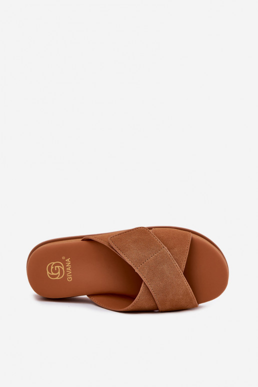 Damenhausschuhe mit einer Plattform Z Przeplatającymi Się Paskami braune Farbe Rinasara Damenhausschuhe mit einer Plattform Z Przeplatającymi Się Paskami braune Farbe Rinasara