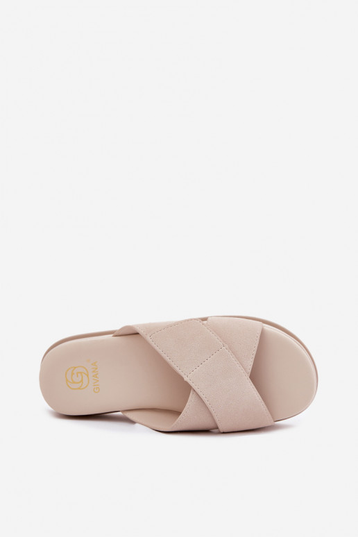 Damenhausschuhe mit einer Plattform Z Przeplatającymi Się Paskami Beige Rinasara