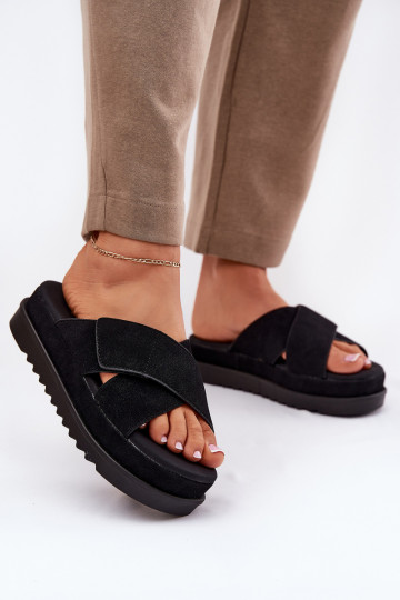 Damen Slipper mit Plattform und verschlungenen Riemen, schwarz, „Rinasara" 2