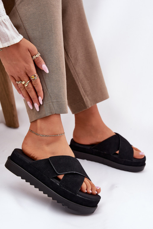 Damenhausschuhe mit einer Plattform Z Przeplatającymi Się Paskami schZuarze Farbe Rinasara Damenhausschuhe mit einer Plattform Z Przeplatającymi Się Paskami schZuarze Farbe Rinasara