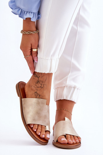 Damen Leder-Slipper, hellgoldfarben, „Amite"