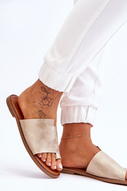 Feminin Lederhausschuhe Hausschuhe Hellgolden Amite