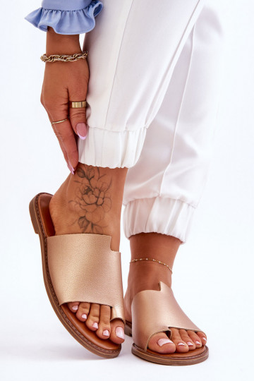 Damen Leder-Slipper, goldfarben, „Amite"