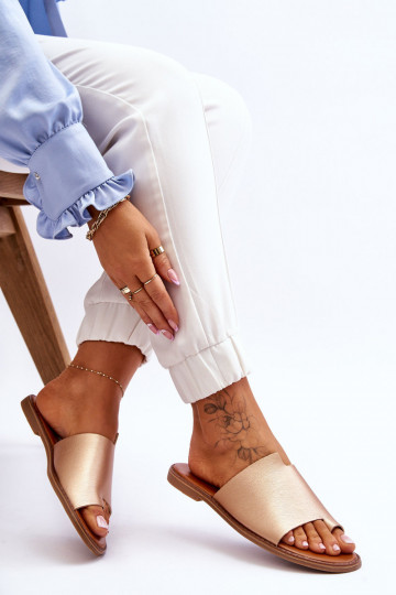 Feminin Lederhausschuhe Hausschuhe goldene Farbe Amite 2