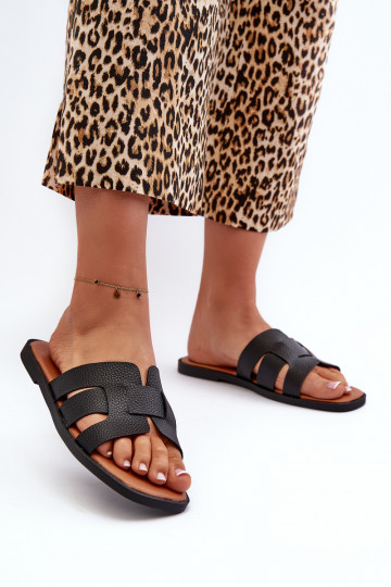 gleichschenklig Damenhausschuhe aus Öko-Leder schZuarze Farbe Risamay