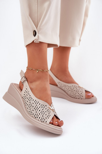 Haut Durchbrochene Sandalen Feminin Auf einem Keil Vinceza 79529 Beige