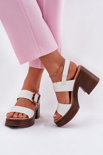 Weiße Damen Schuhe mit massiven Absätzen und Plattform, Vinceza 17387 2