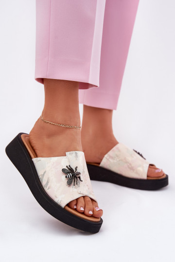 Lederhausschuhe Feminin Z Broszką Vinceza 66752 Beige 2