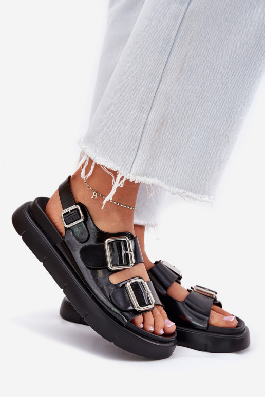 Haut Lackierte Sandalen für Damen mit Schnallen Big Star RR274662 schZuarze Farbe