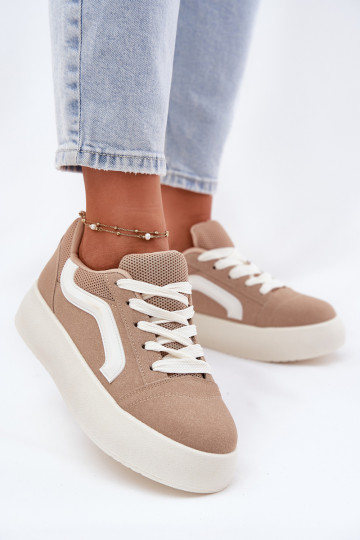 Khaki Damen Sneakers im sportlichen Stil mit Plateau, „Tellnira"