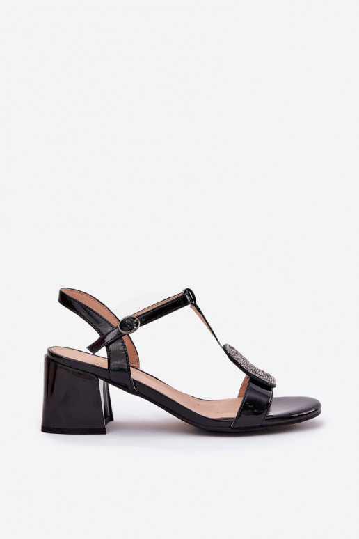 Haut Lackierte Sandalen für Damen mit Absätzen mit Ornamenten Vinceza 91134 schZuarze Farbe