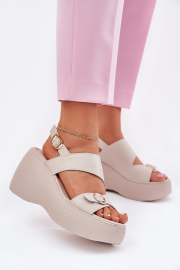 Sandfarbene Damenabsatzschuhe mit Plateau, S.Barski LR51-540 2