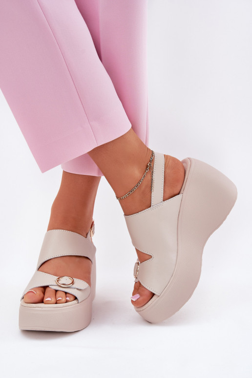 Damensandalen Feminin Auf einem Keil und Plattform S.Barski LR51-540 Beige