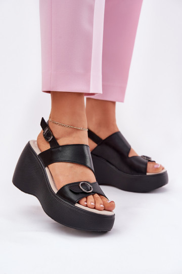 Schwarze Damenabsatzschuhe mit Plateau, S.Barski LR51-540