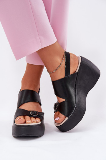 Schwarze Damenabsatzschuhe mit Plateau, S.Barski LR51-540 2