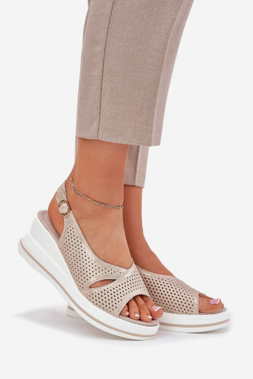 Damensandalen Feminin Auf einem Keil S.Barski LR51-660 goldene Farbe