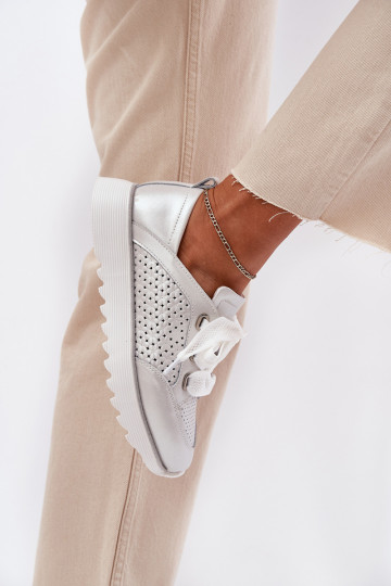 Haut Sneakers Stilvollllschuhe Feminin mit einer Plattform D&A LR51-796 Silberfarbe 2