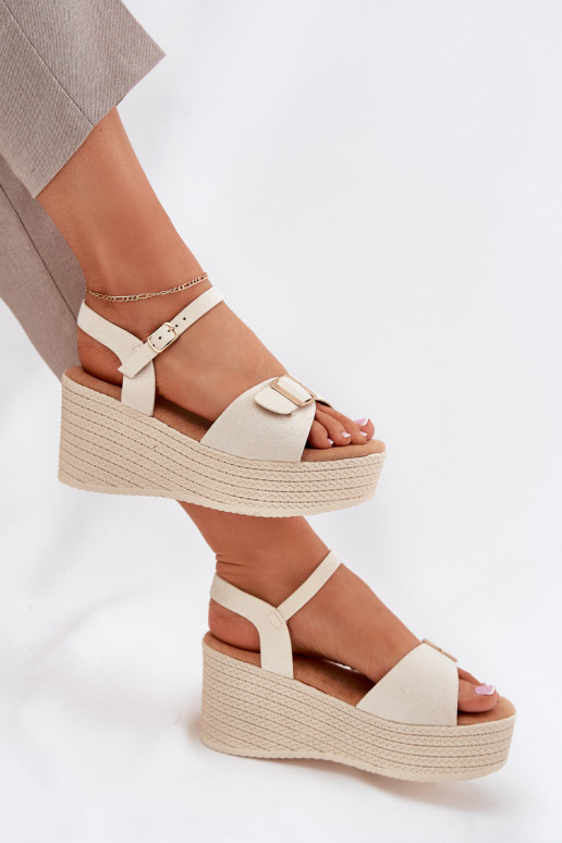 Damensandalen Auf einem Keil mit Schnallen Beige Liniella