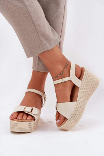 Damensandalen Auf einem Keil mit Schnallen Beige Liniella 2