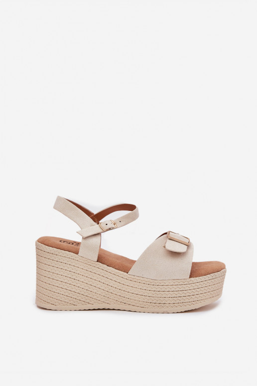 Damensandalen Auf einem Keil mit Schnallen Beige Liniella