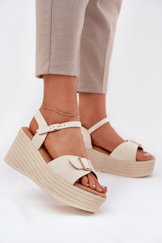 Damensandalen Auf einem Keil mit Schnallen Beige Liniella