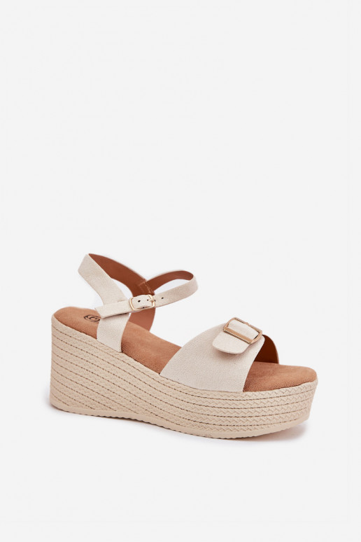 Damensandalen Auf einem Keil mit Schnallen Beige Liniella