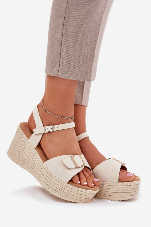 Damensandalen Auf einem Keil mit Schnallen Beige Liniella