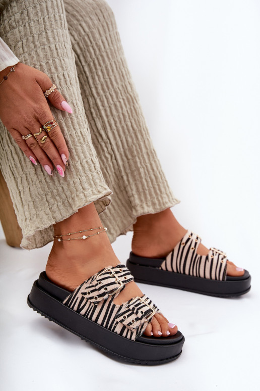 Damenhausschuhe mit Schnallen mit einer Plattform Zebra Nilatha