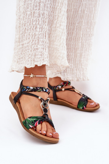 Flache Sandalen für Damen Z Plecionymi Streifenem Und Dekoration Artiker 56C1318 schZuarze Farbe 2