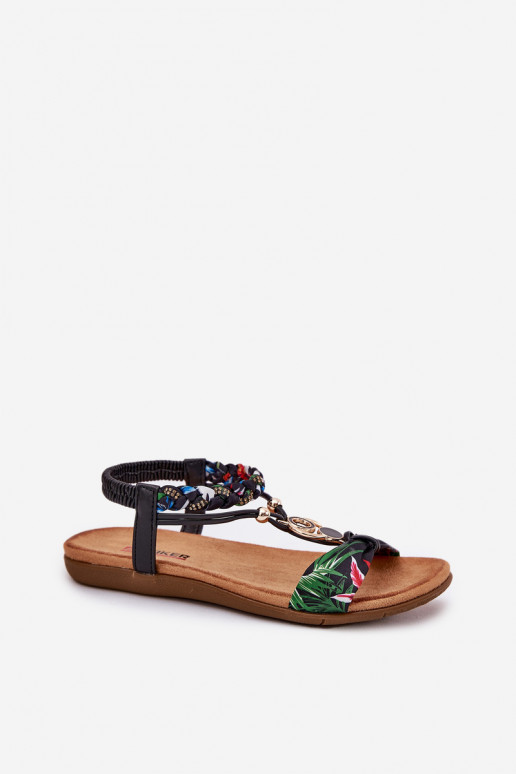Flache Sandalen für Damen Z Plecionymi Streifenem Und Dekoration Artiker 56C1318 schZuarze Farbe Flache Sandalen für Damen Z Plecionymi Streifenem Und Dekoration Artiker 56C1318 schZuarze Farbe