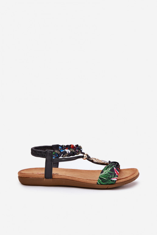 Flache Sandalen für Damen Z Plecionymi Streifenem Und Dekoration Artiker 56C1318 schZuarze Farbe Flache Sandalen für Damen Z Plecionymi Streifenem Und Dekoration Artiker 56C1318 schZuarze Farbe