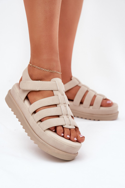 Damensandalen mit einer Plattform aus Öko-INildlederoZue Beige Filisenia Damensandalen mit einer Plattform aus Öko-INildlederoZue Beige Filisenia