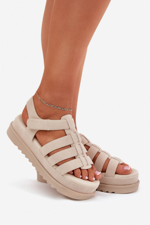 Damensandalen mit einer Plattform aus Öko-INildlederoZue Beige Filisenia Damensandalen mit einer Plattform aus Öko-INildlederoZue Beige Filisenia
