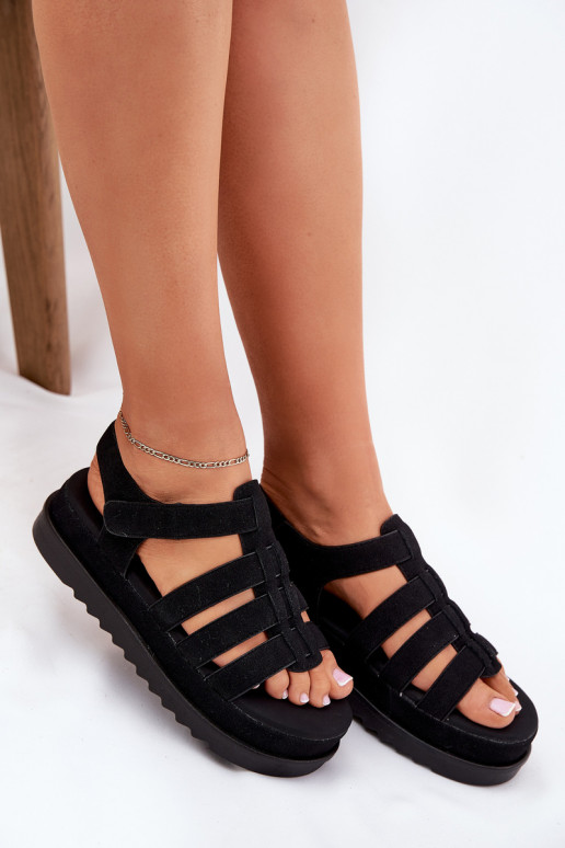 Damensandalen mit einer Plattform aus Öko-INildlederoZue schZuarze Farbe Filisenia Damensandalen mit einer Plattform aus Öko-INildlederoZue schZuarze Farbe Filisenia