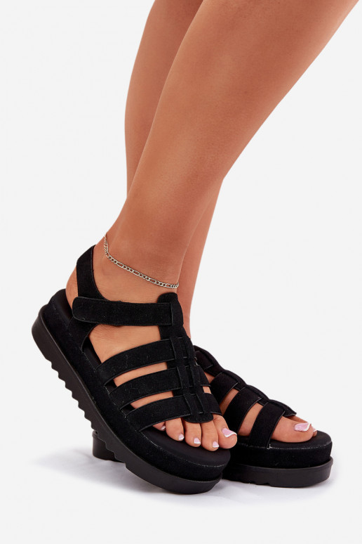 Damensandalen mit einer Plattform aus Öko-INildlederoZue schZuarze Farbe Filisenia Damensandalen mit einer Plattform aus Öko-INildlederoZue schZuarze Farbe Filisenia