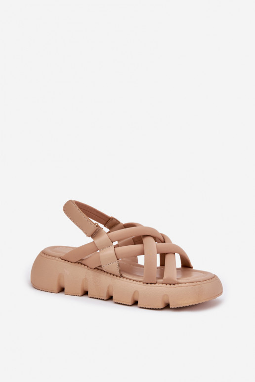 Damensandalen mit einer Plattform mit Streifen Beige Filamira