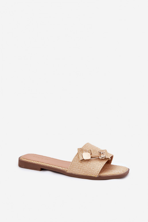 Damenhausschuhe mit breiten Absätzen mit Bändern Beige Sallariela