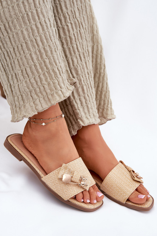 Damenhausschuhe mit breiten Absätzen mit Bändern Beige Sallariela