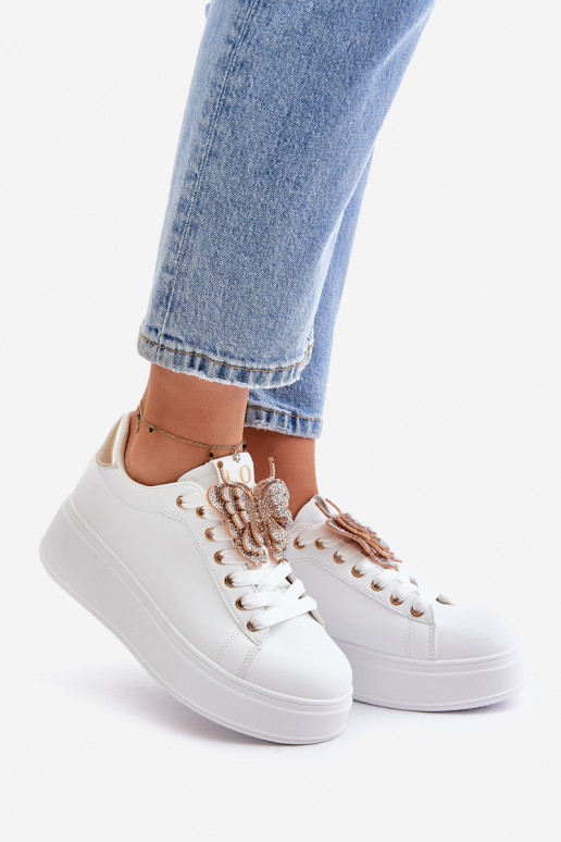 Sneakers Stilvollllschuhe Feminin mit einer Plattform Z Schmetterlingem INeiß-goldene Farbe Ermöglichtritevia Sneakers Stilvollllschuhe Feminin mit einer Plattform Z Schmetterlingem INeiß-goldene Farbe Ermöglichtritevia