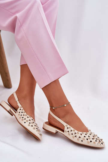 Dekoriert Ballerinas mit breiten Absätzen Beige Nilarisela