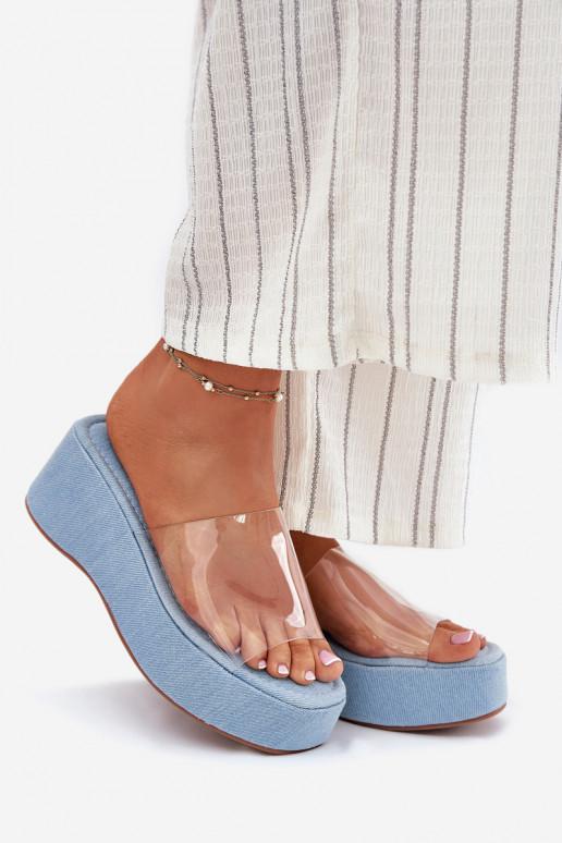 Damenhausschuhe Z Transparentnym Streifenem Auf einem Keil Denim-Es mussterial Meltiana